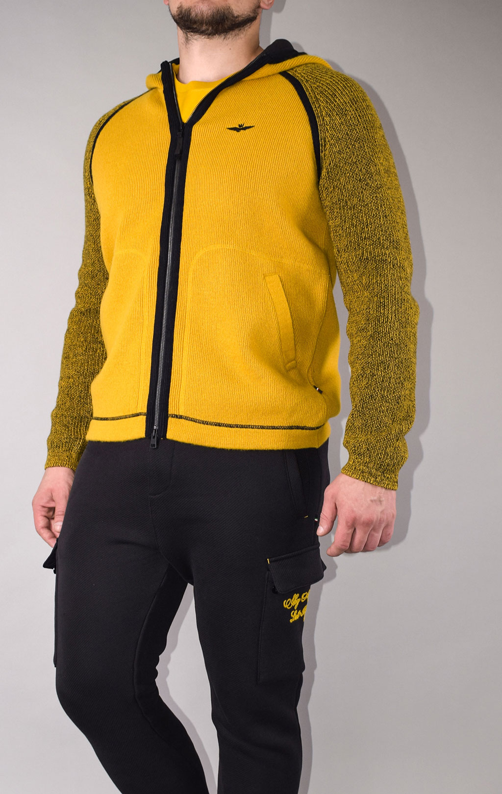 Свитер с капюшоном на молнии AERONAUTICA MILITARE FW 20/21/IN giallo/black (MA 1286) 