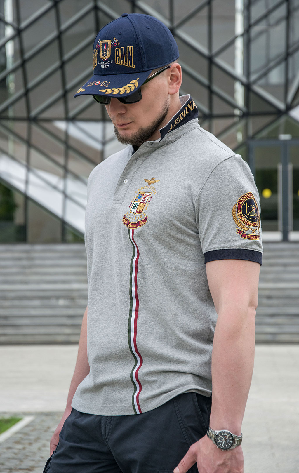 Футболка-поло AERONAUTICA MILITARE SS 23/BD grigio melange (PO 1691) 