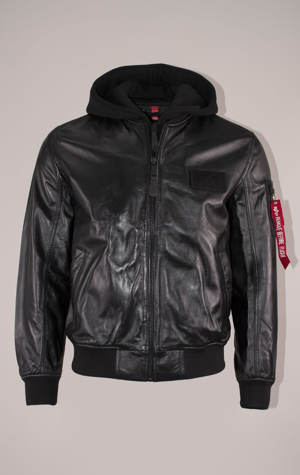 Куртка-бомбер лётная ALPHA INDUSTRIES MA-1 D-Tec leather LW кожа black/black 