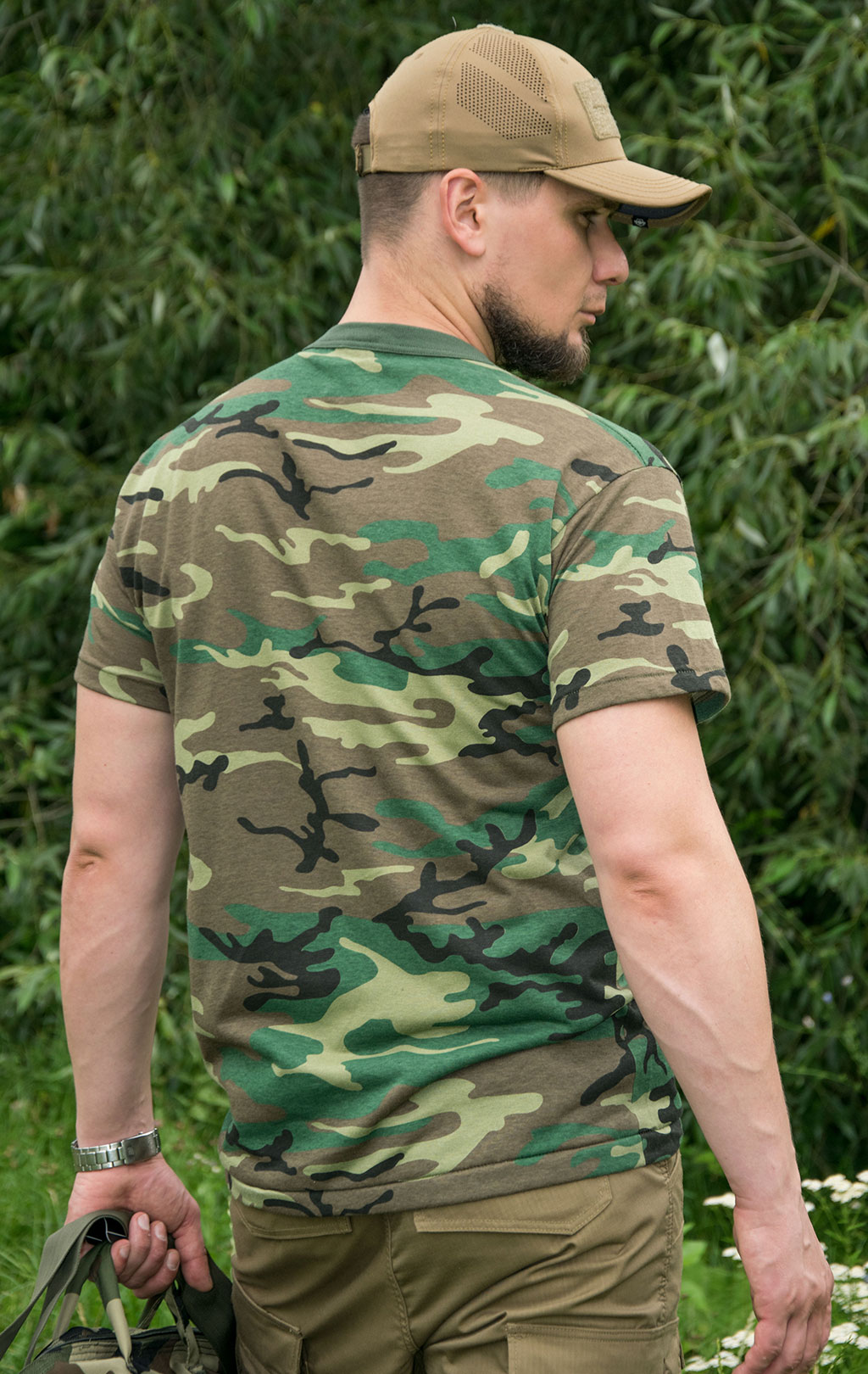 Футболка полевая cotton/poly camo woodland США