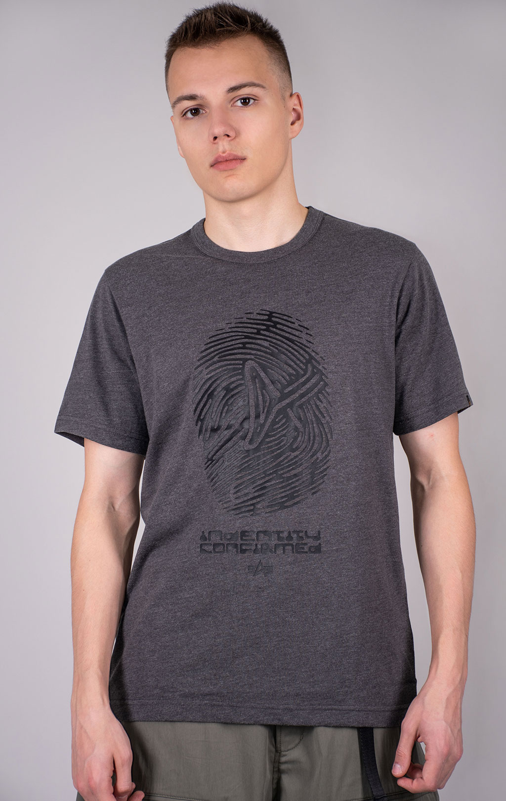 Футболка ALPHA INDUSTRIES ALPHA FINGERPRINT TEE плотная FW 24/25 dark charcoal heather 