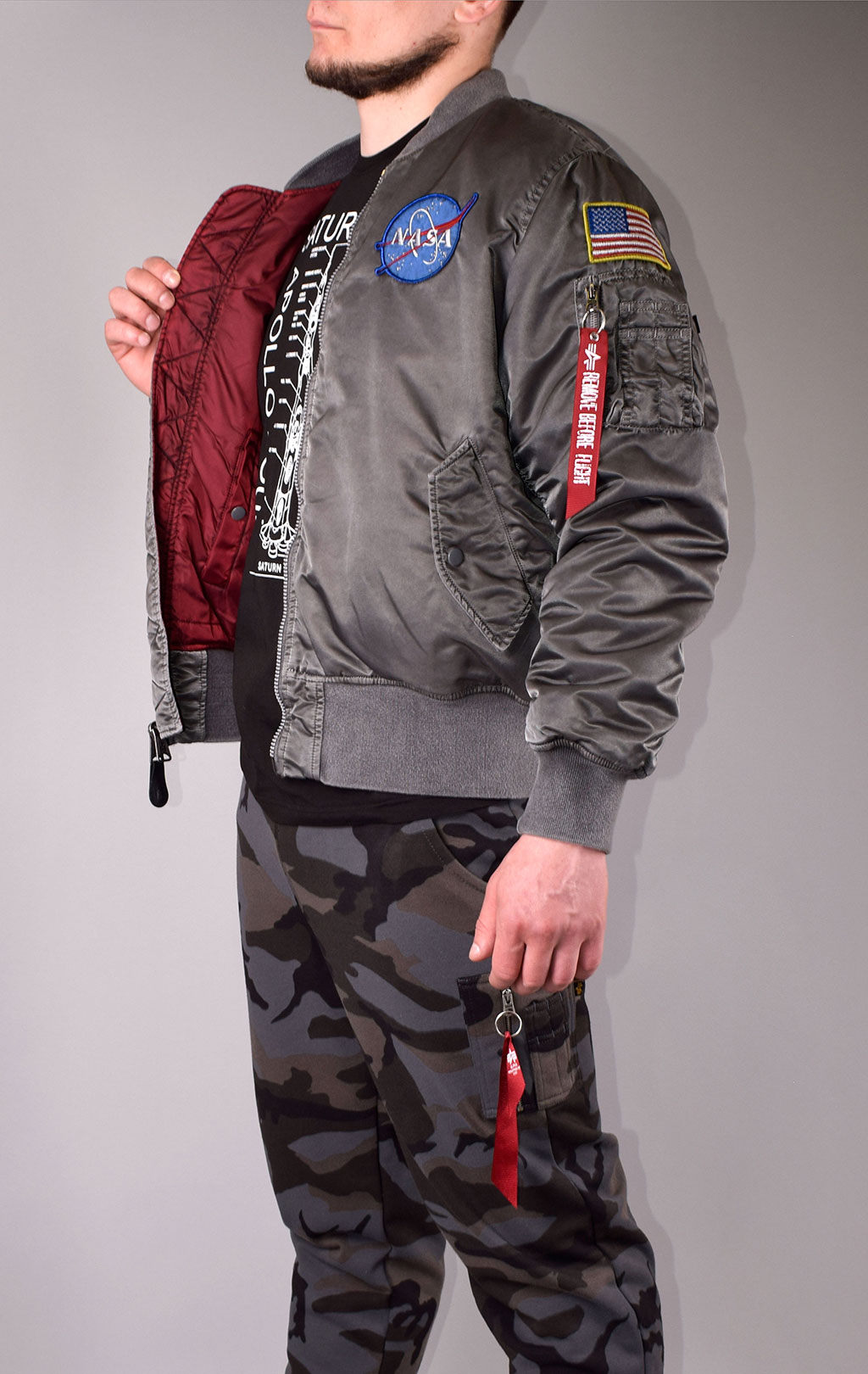 Бомбер ALPHA INDUSTRIES MA-1 APOLLO BATTLEWASH new silver 