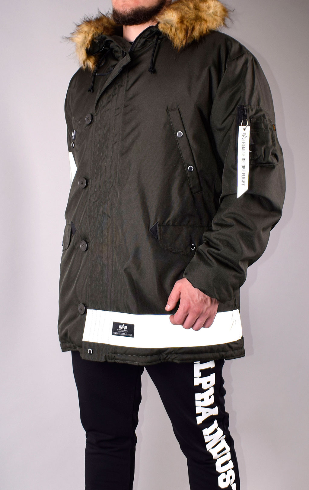 Аляска ALPHA INDUSTRIES REFLECTIVE STRIPES N-3B black olive 