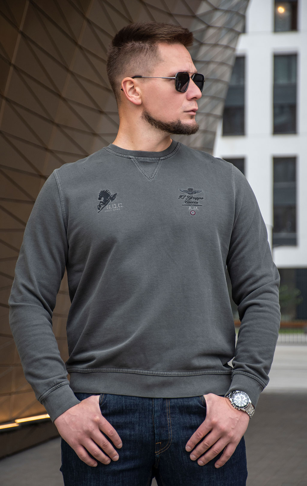 Свитшот AERONAUTICA MILITARE FW 24/25/TR black washed (FE 1936) 