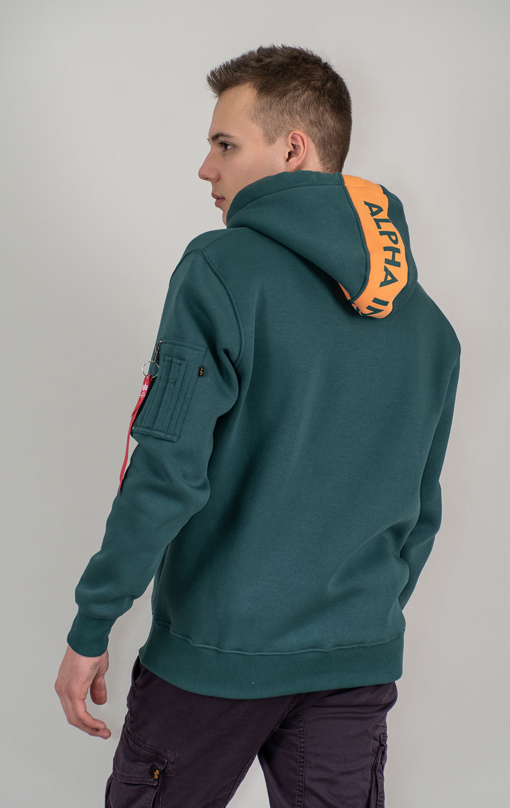 Толстовка ALPHA INDUSTRIES RED STRIPE HOODY force green 