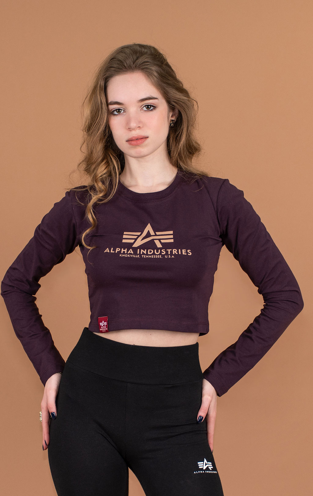 Женский лонгслив ALPHA INDUSTRIES BASIC CROPPED LS plum 