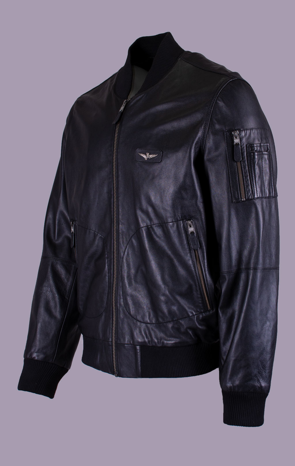 Куртка-бомбер AERONAUTICA MILITARE big size кожа SS 26/IN nero (PN 5053) 