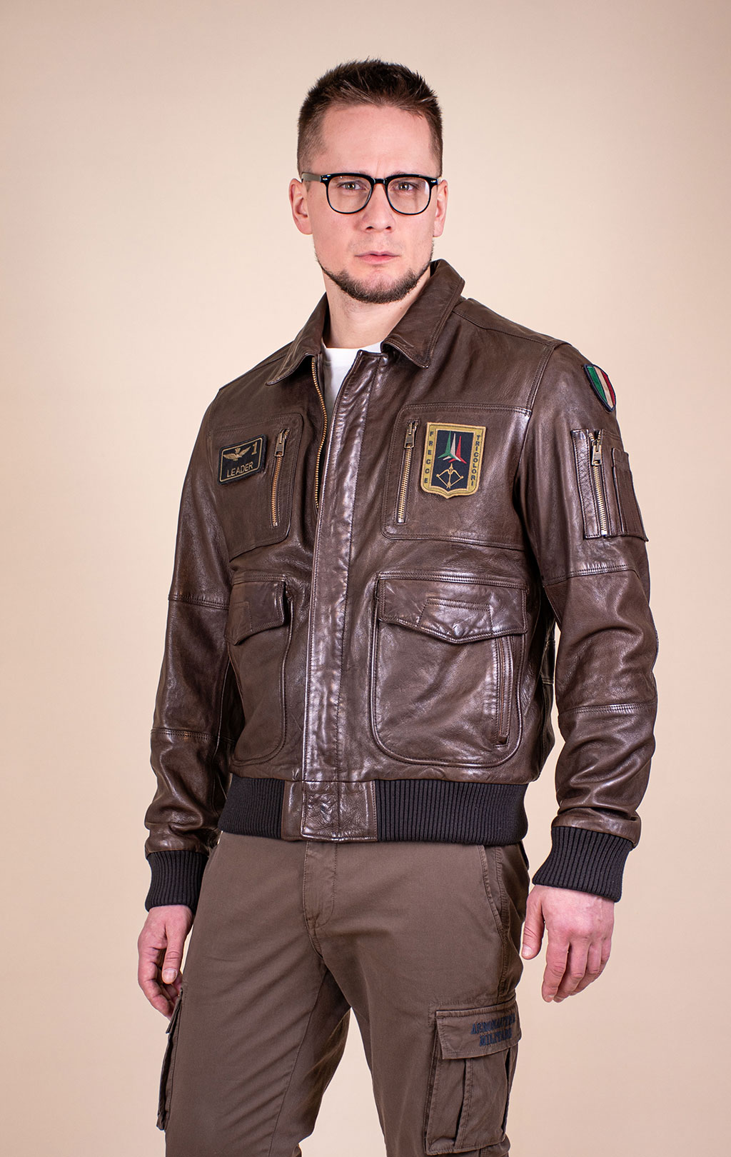Куртка-пилот AERONAUTICA MILITARE big size кожа SS 26/IT marrone (PN 5058) 