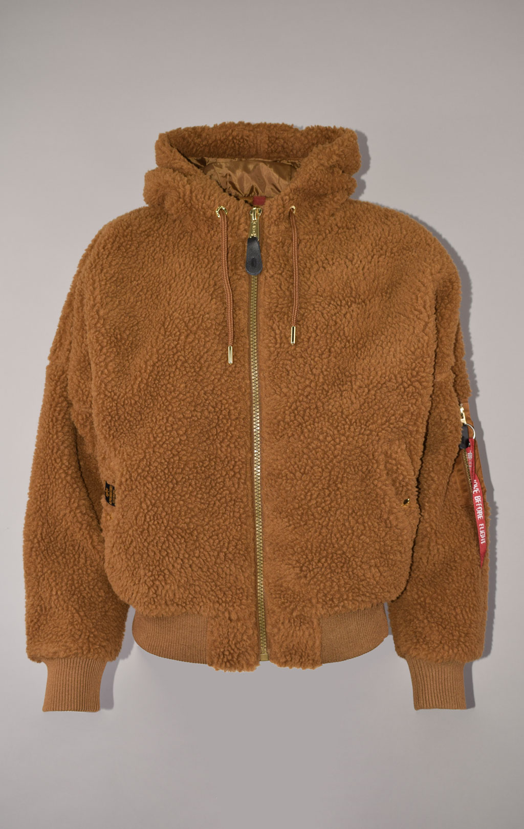 Женская куртка-бомбер лётная ALPHA INDUSTRIES MA-1 OS HOODED TEDDY camel 
