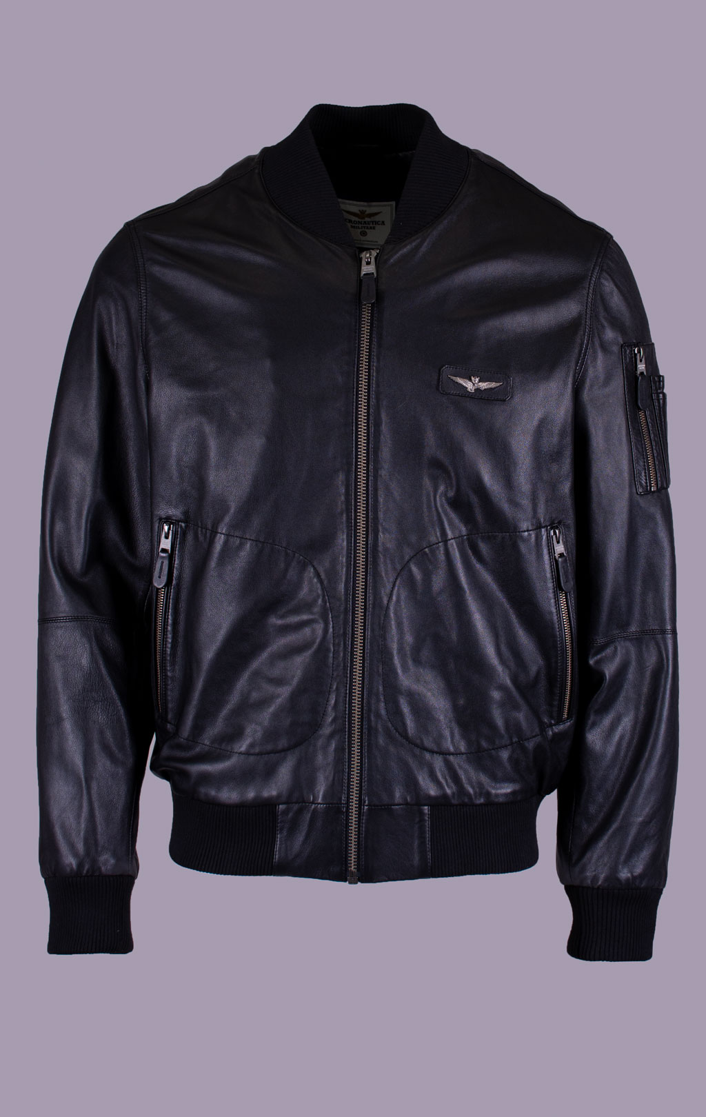 Куртка-бомбер AERONAUTICA MILITARE big size кожа SS 26/IN nero (PN 5053) 