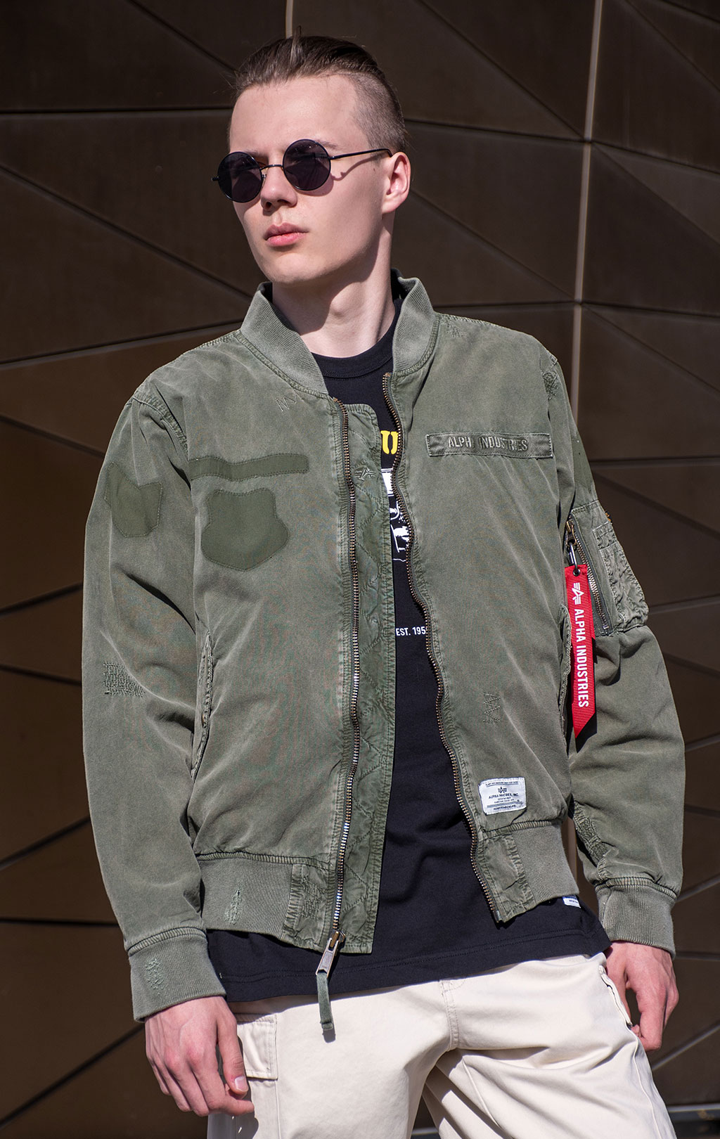 Бомбер-ветровка ALPHA INDUSTRIES L-2B RIP AND REPAIR FLIGHT JACKET SS 24 m OG-107 green 