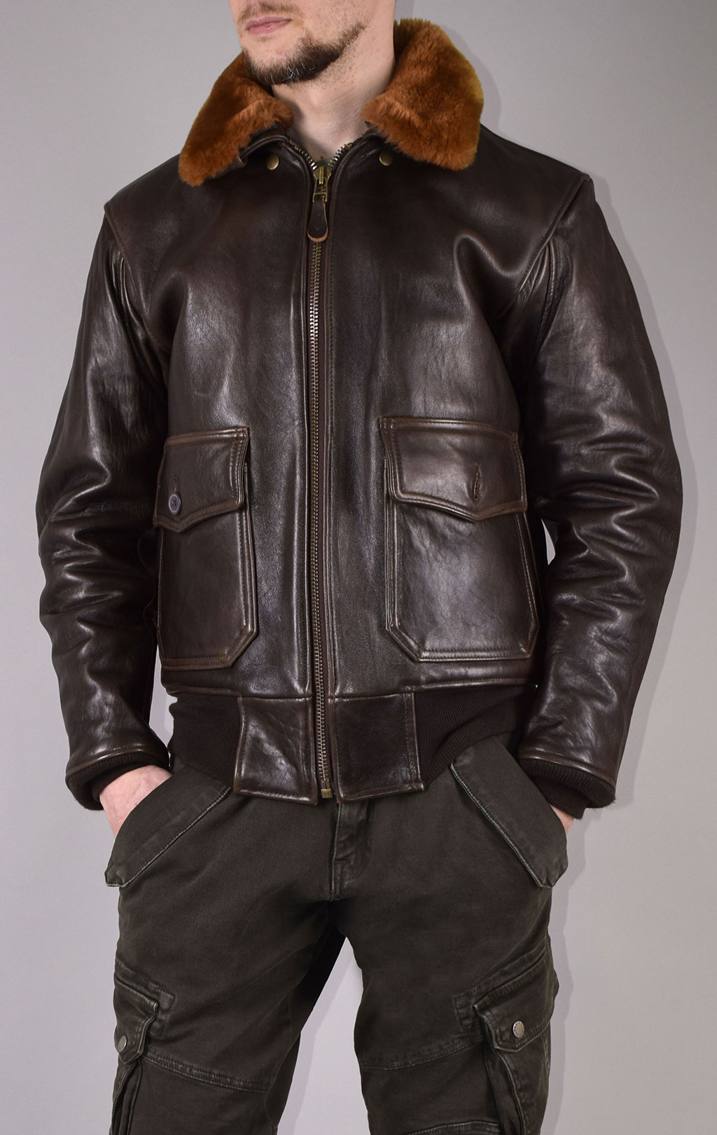 Куртка-пилот COCKPIT G-1 NAVY кожа brown (Z201035) 