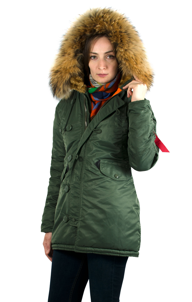 Женская аляска ALPHA INDUSTRIES VF 59 N-3B натур. мех sage green 