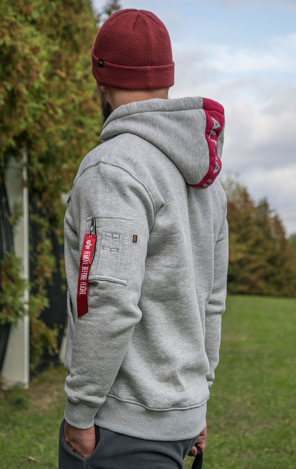 Толстовка ALPHA INDUSTRIES RED STRIPE HOODY grey heather 