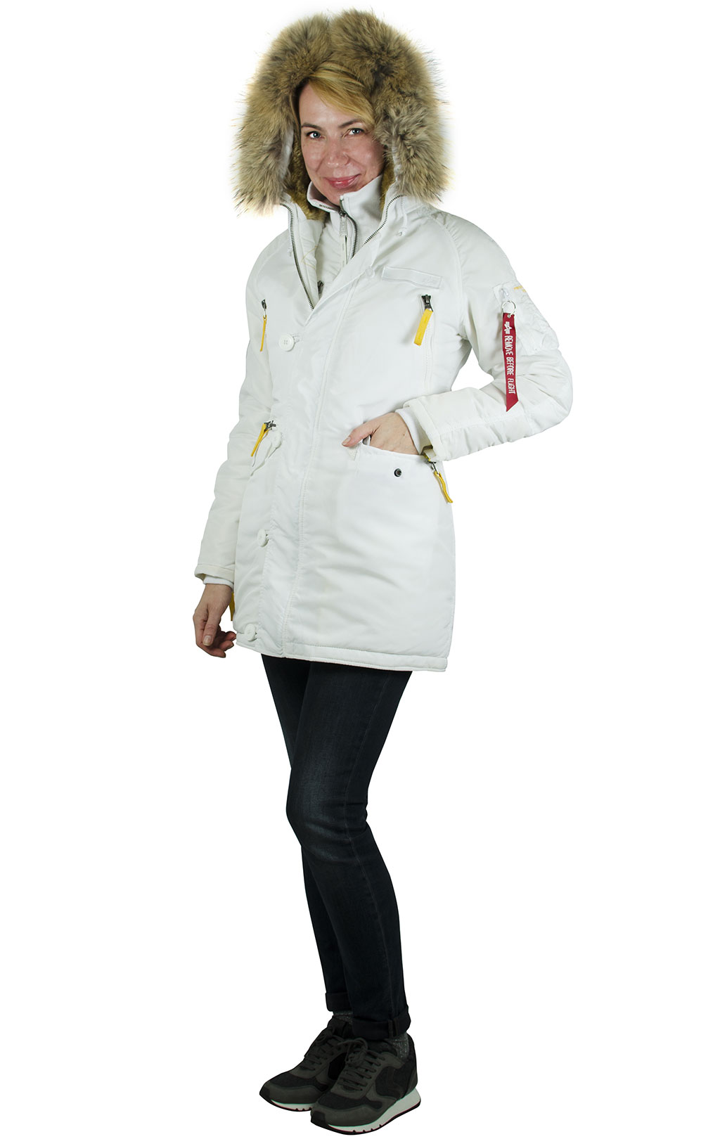 Женская аляска ALPHA INDUSTRIES N-3B PPS натур. мех white 