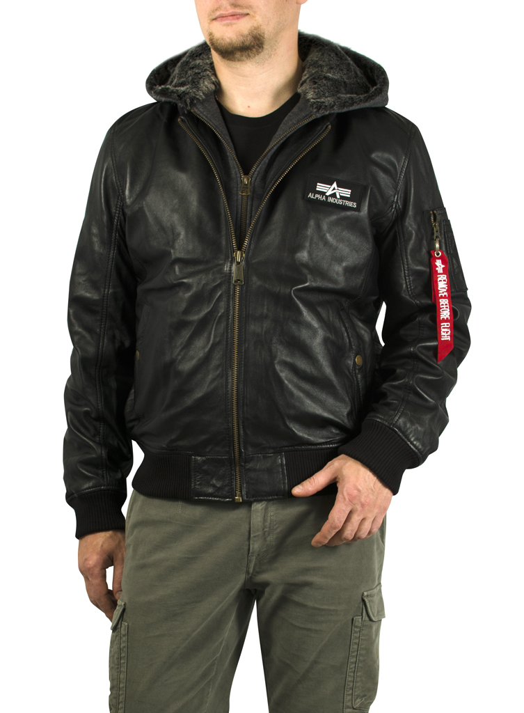 Куртка-бомбер лётная ALPHA INDUSTRIES MA-1 D-Tec leather кожа black 