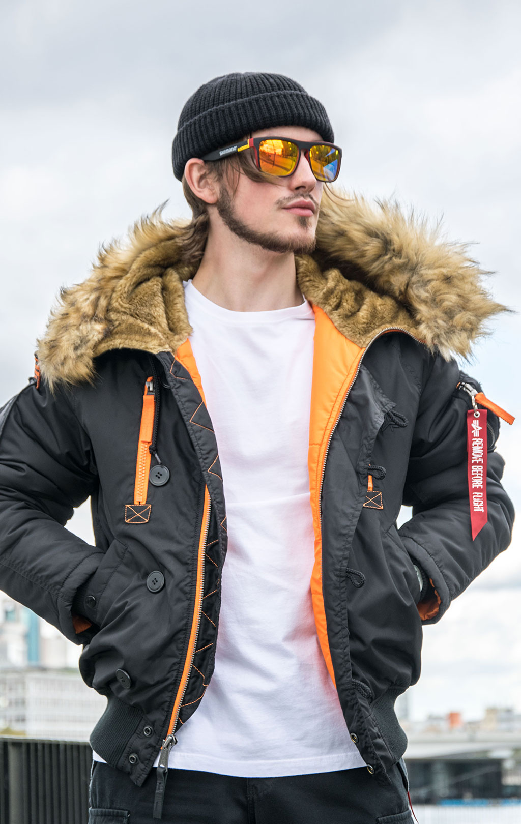 Аляска короткая ALPHA INDUSTRIES N-2B PPS black/orange 