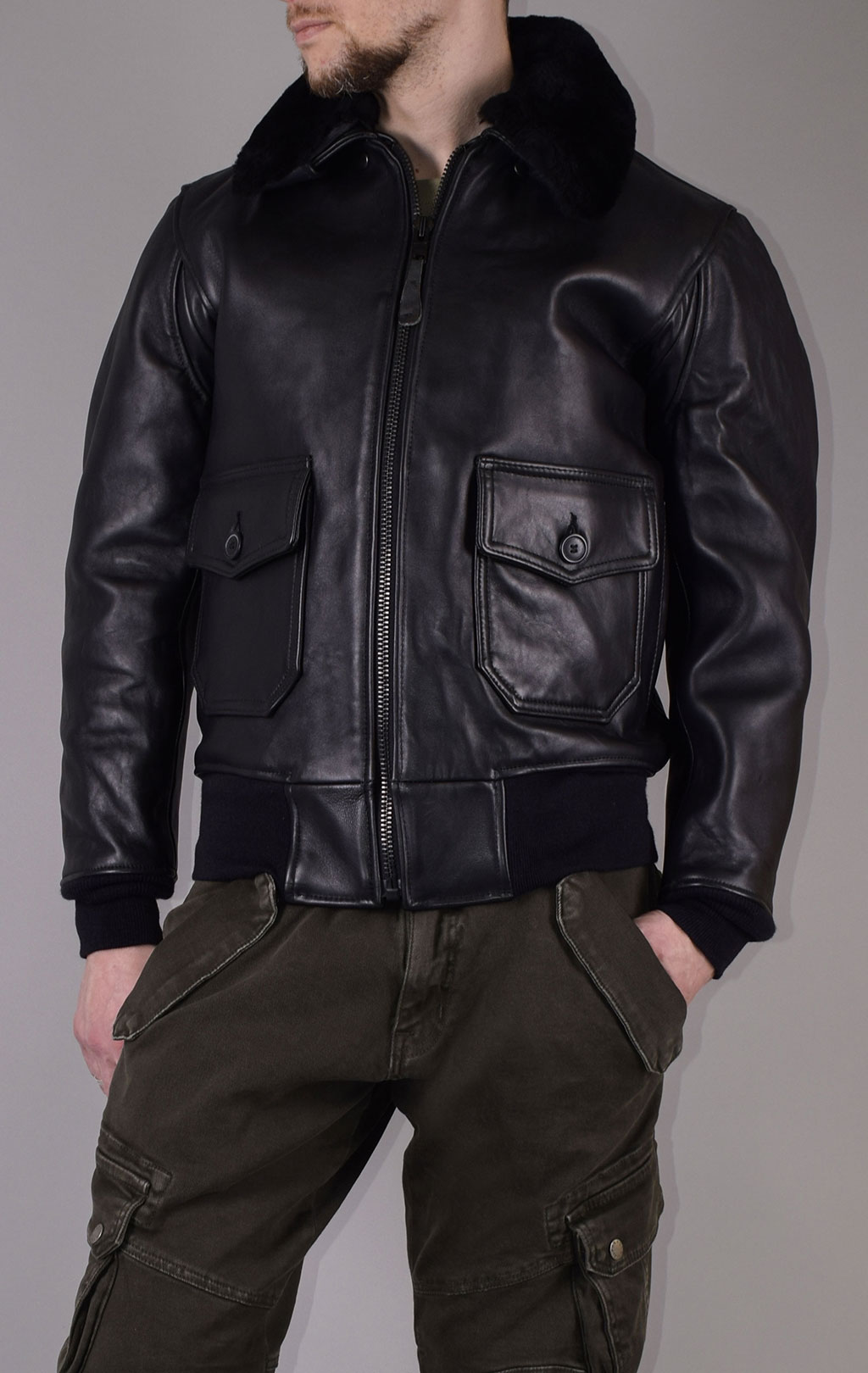 Куртка-пилот COCKPIT G-1 NAVY кожа black (Z201035) 