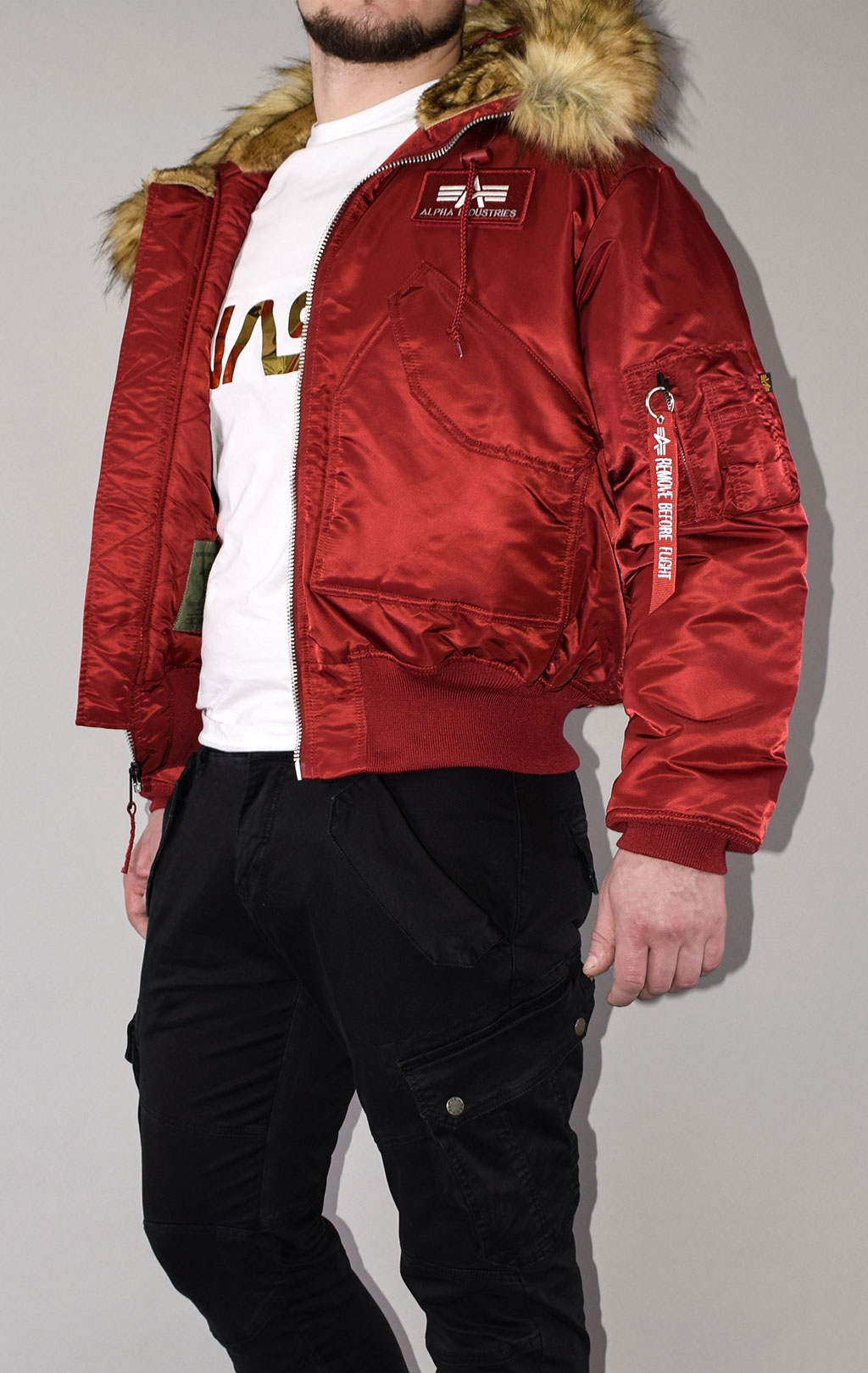 Аляска короткая ALPHA INDUSTRIES 45P HOODED CUSTOM commander red 