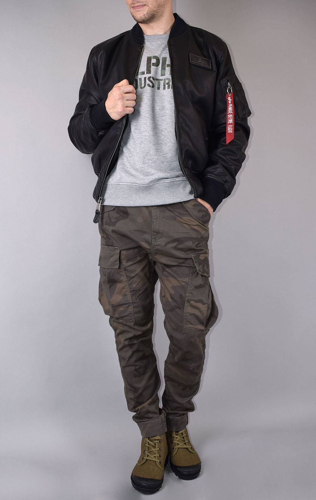 Куртка-бомбер лётная ALPHA INDUSTRIES MA-1 D-Tec FL экокожа black/black 