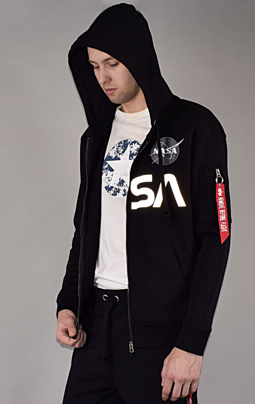 Толстовка ALPHA INDUSTRIES NASA ZIP HOODY black 