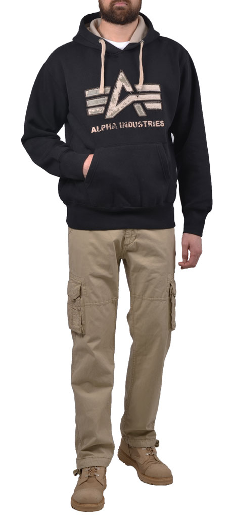 Толстовка ALPHA INDUSTRIES BIG A VINTAGE HOODY black washed 