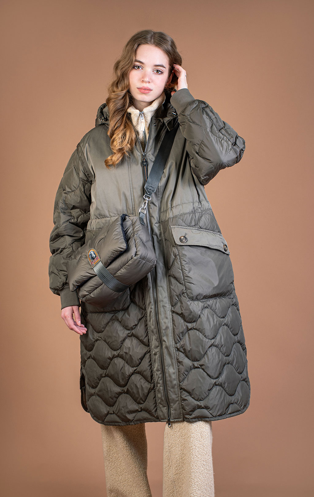 Женское пальто пуховое PARAJUMPERS KAGURA FW 25/26 olive grey 