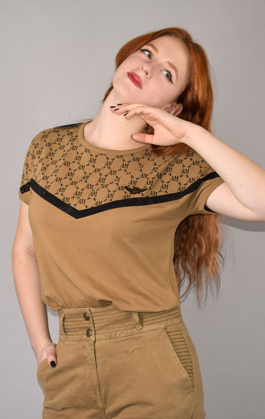 Женская футболка AERONAUTICA MILITARE FW 20/21/PT khaki (TS 1797) 