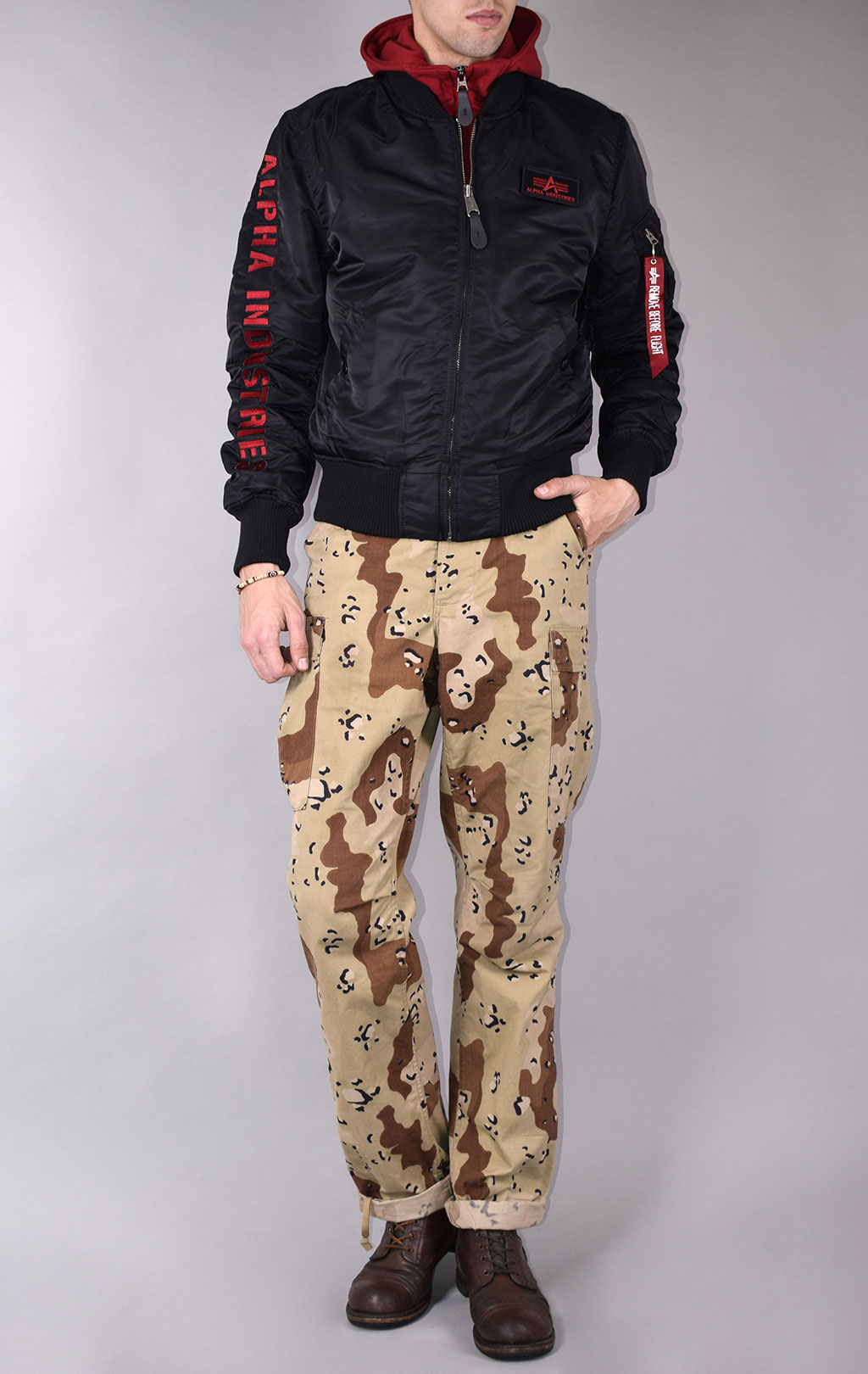 Куртка-бомбер лётная ALPHA INDUSTRIES D-Tec SE MA-1 black/red 