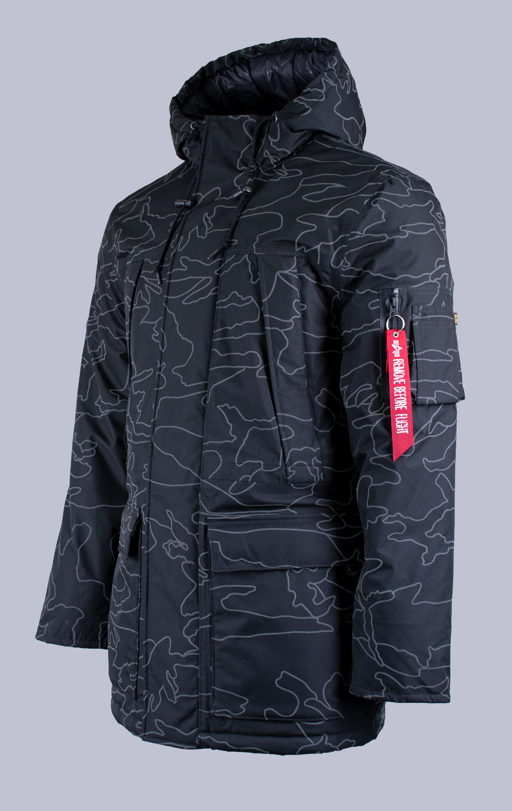 Аляска ALPHA INDUSTRIES N-3B PRIMALOFT PARKA reflective black camo 