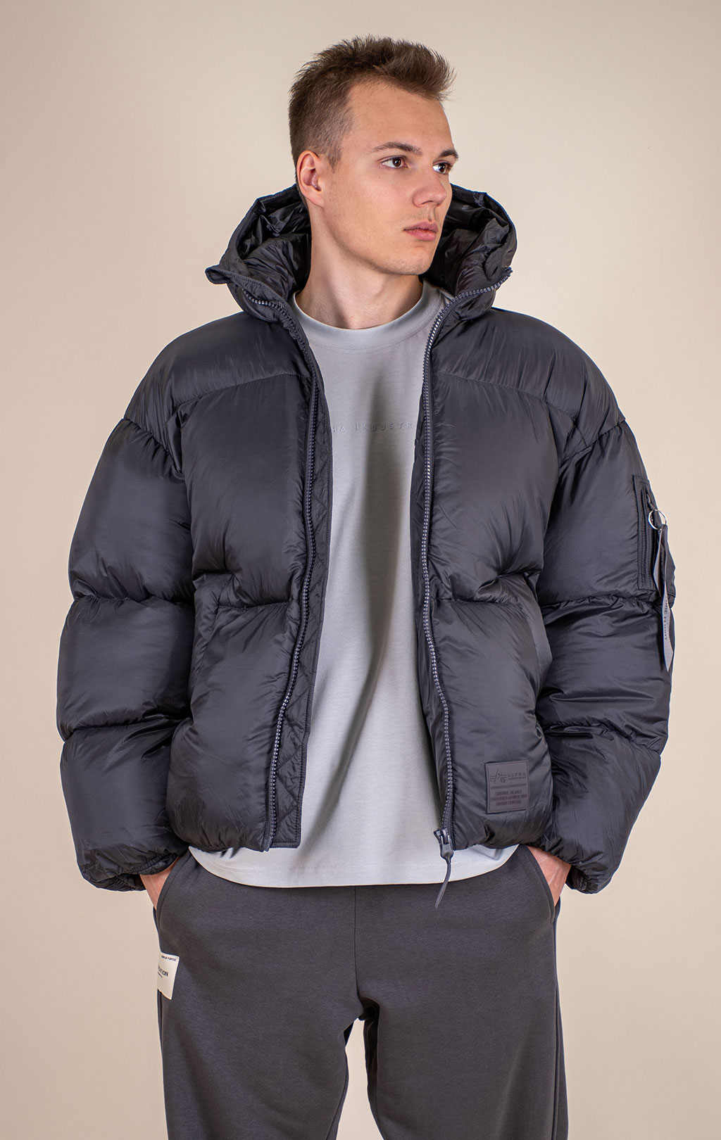Куртка-пуховик ALPHA INDUSTRIES CLOUD PUFFER BOMBER vintage grey 