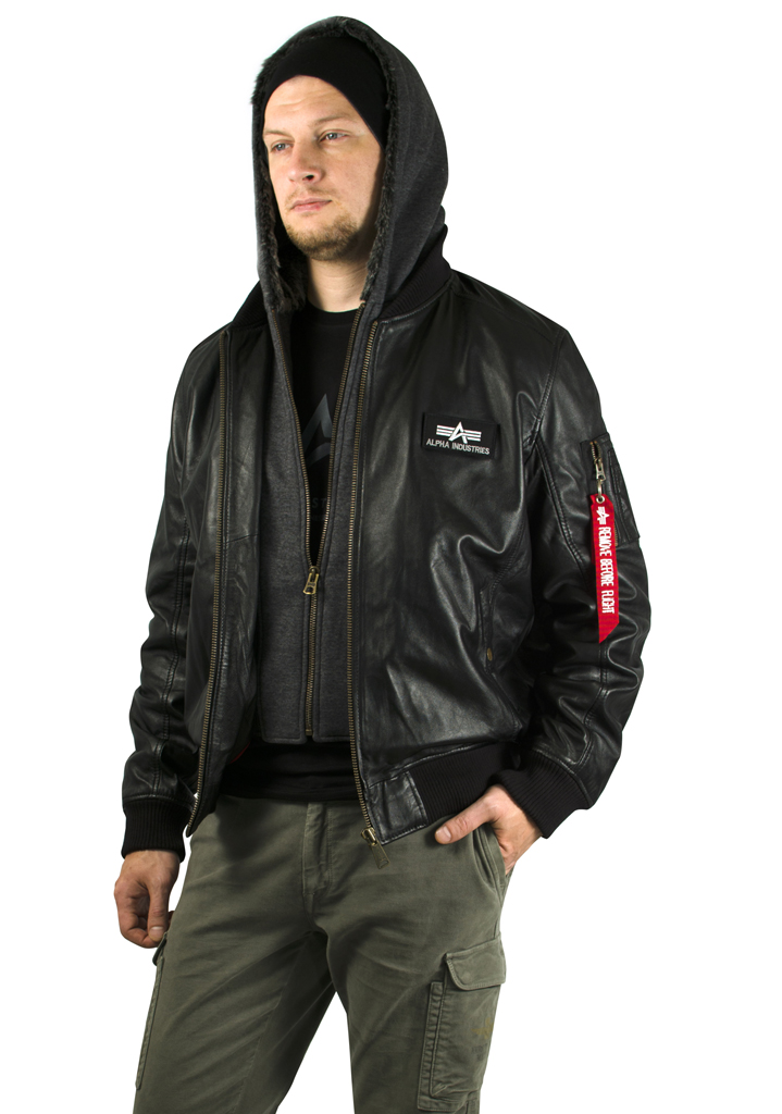 Куртка-бомбер лётная ALPHA INDUSTRIES MA-1 D-Tec leather кожа black 