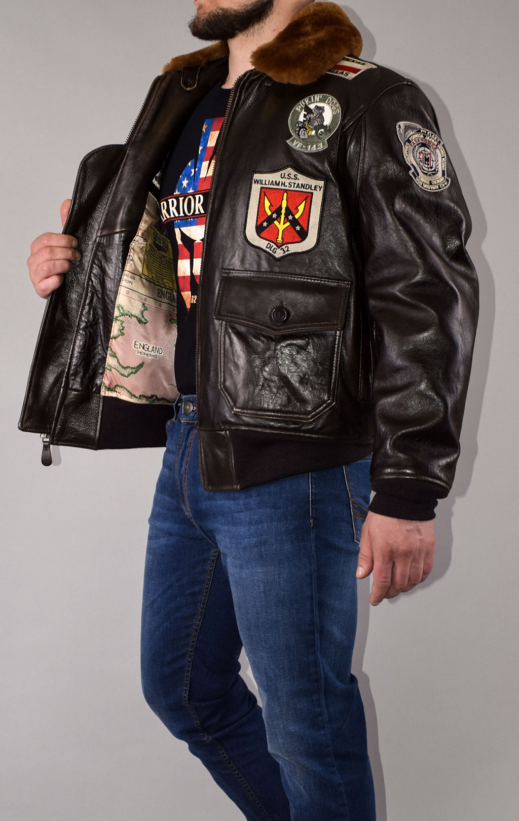 Куртка летная COCKPIT G-1 Top Gun Navy кожа brown (Z201036) 