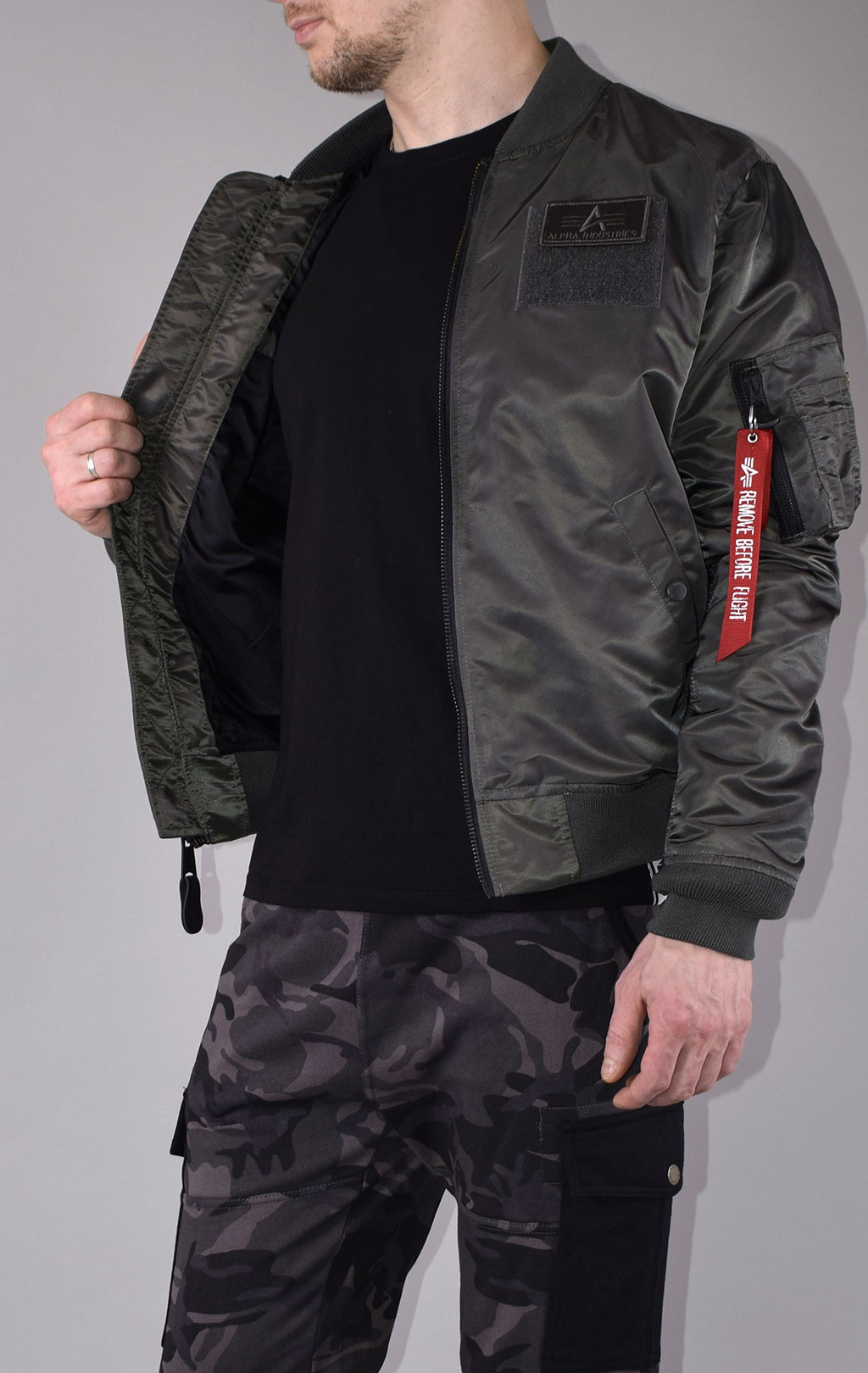 Ветровка-бомбер ALPHA INDUSTRIES MA-1 TT CUSTOM greyblack 