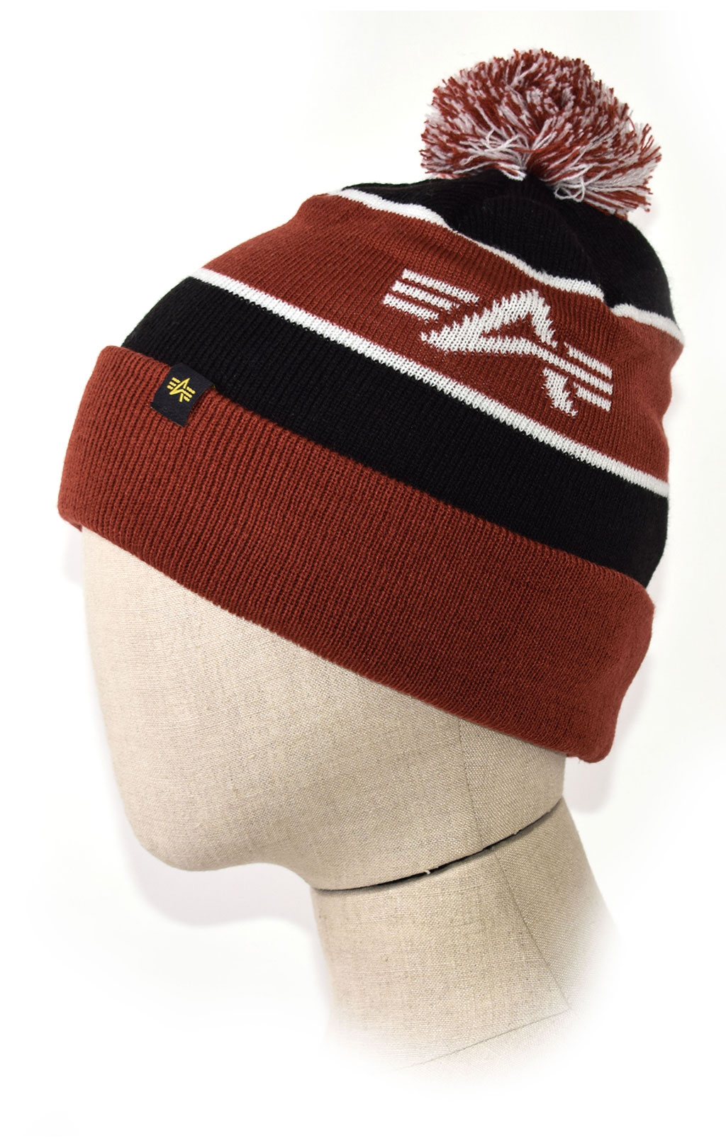Шапка ALPHA INDUSTRIES BLOCK BOBBLE BEANIE black/red 