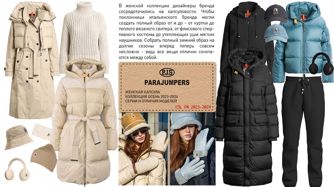 Женская коллекция Parajumpers FW 2023-2024. Инфографика по новым капсулам Женская коллекция Parajumpers FW 2023-2024. Инфографика по новым капсулам