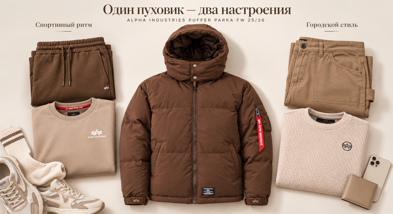 Инфографика 8 — рейтинг лучших мужских пуховиков 2026/27 — пуховик Alpha Industries PUFFER PARKA 