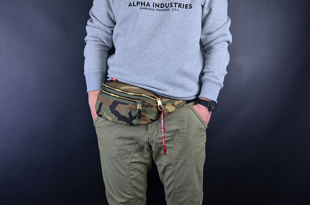 Сумка поясная ALPHA INDUSTRIES SURVIVAL BAG CAMO WOODLAND купить в интернет-магазине сумка поясная Альфа Индастриз камуфляжная