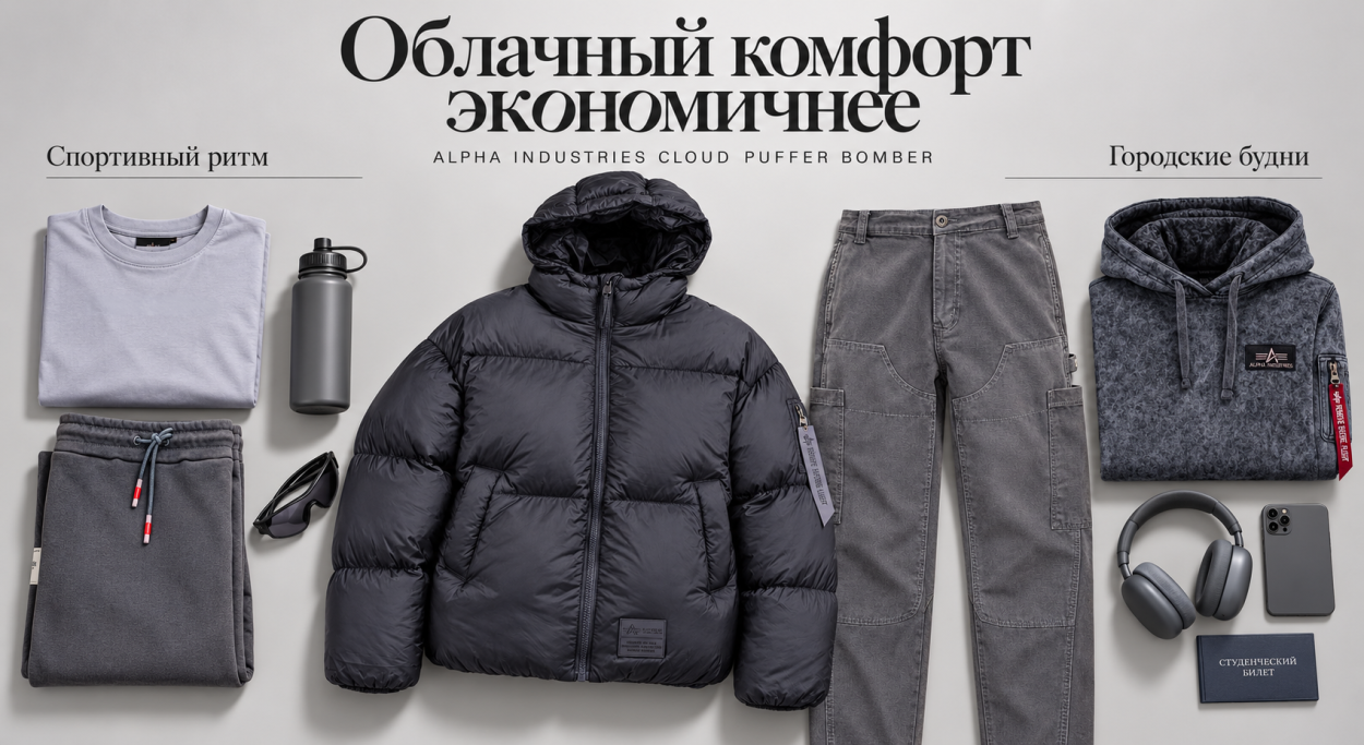 Инфографика 4 — рейтинг лучших мужских пуховиков 2026/27 — мужской короткий дутик Alpha Industries Cloud