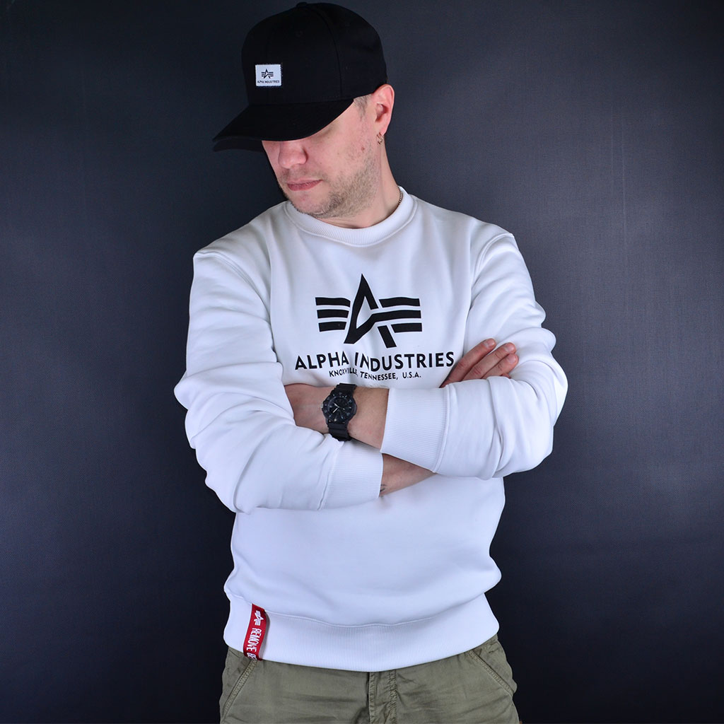 Мужской свитшот ALPHA INDUSTRIES BASIC WHITE купить в интернет-магазине свитшот alpha industries, свитшот мужской белый альфа индастриз