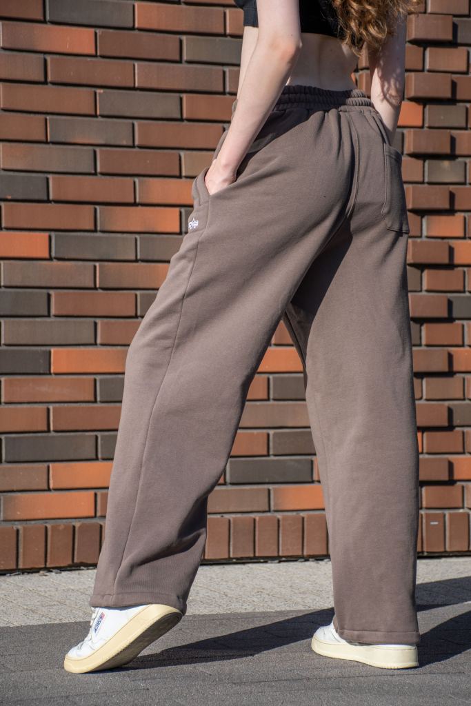 Брюки спортивные джоггеры ALPHA INDUSTRIES ESSENTIAL SWEATPANTS FW 24/25 на девушке coyote brown фото 3