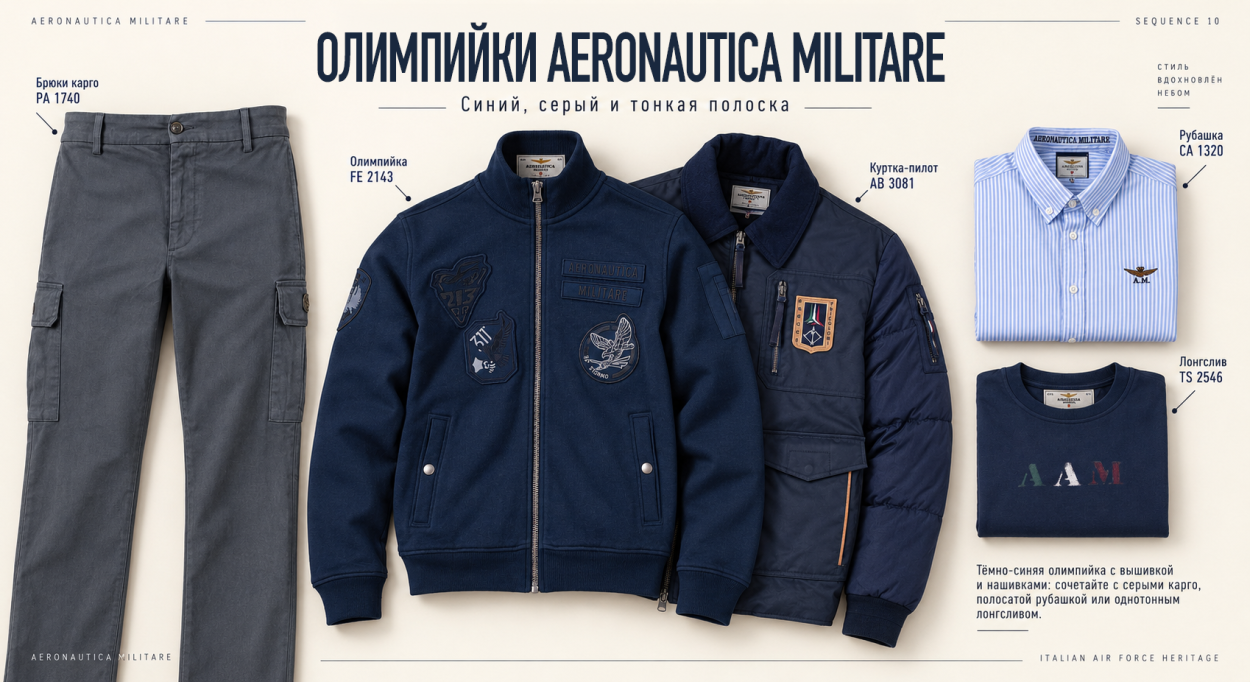 Инфографика: гайд по мужским толстовкам, свитшотам и олимпийкам — олимпийки Aeronautica Militare в синих тонах
