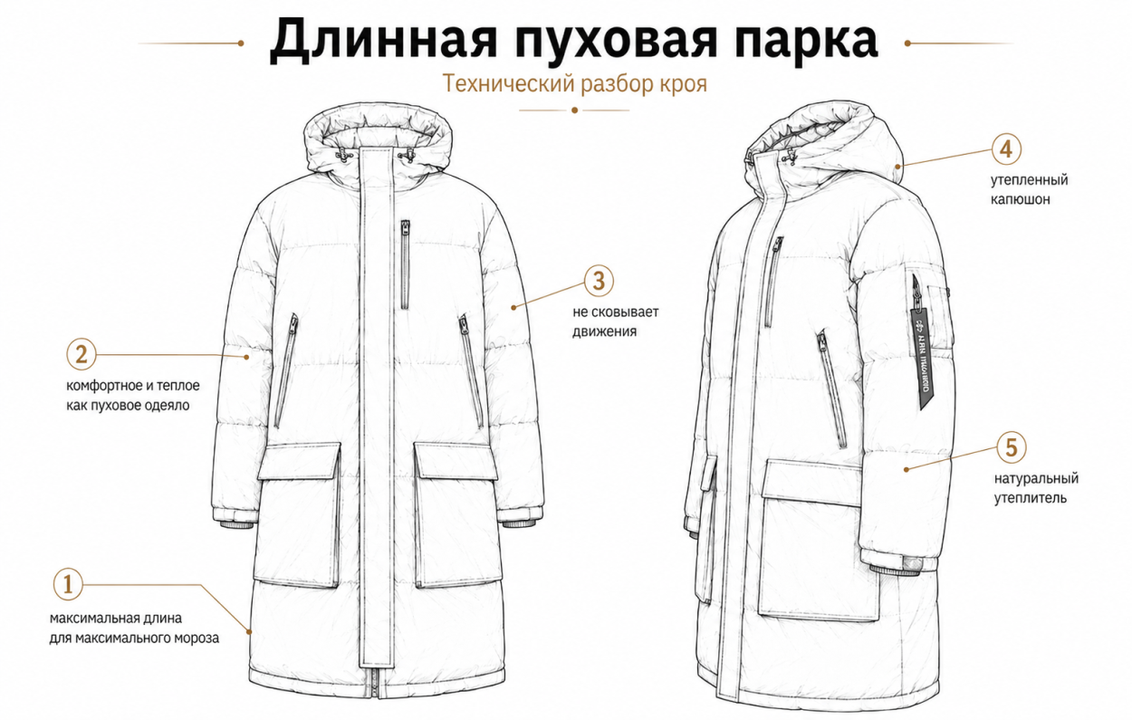Инфографика — длинная пуховая парка. Топ-10 лучших мужских зимних курток 2026-2027