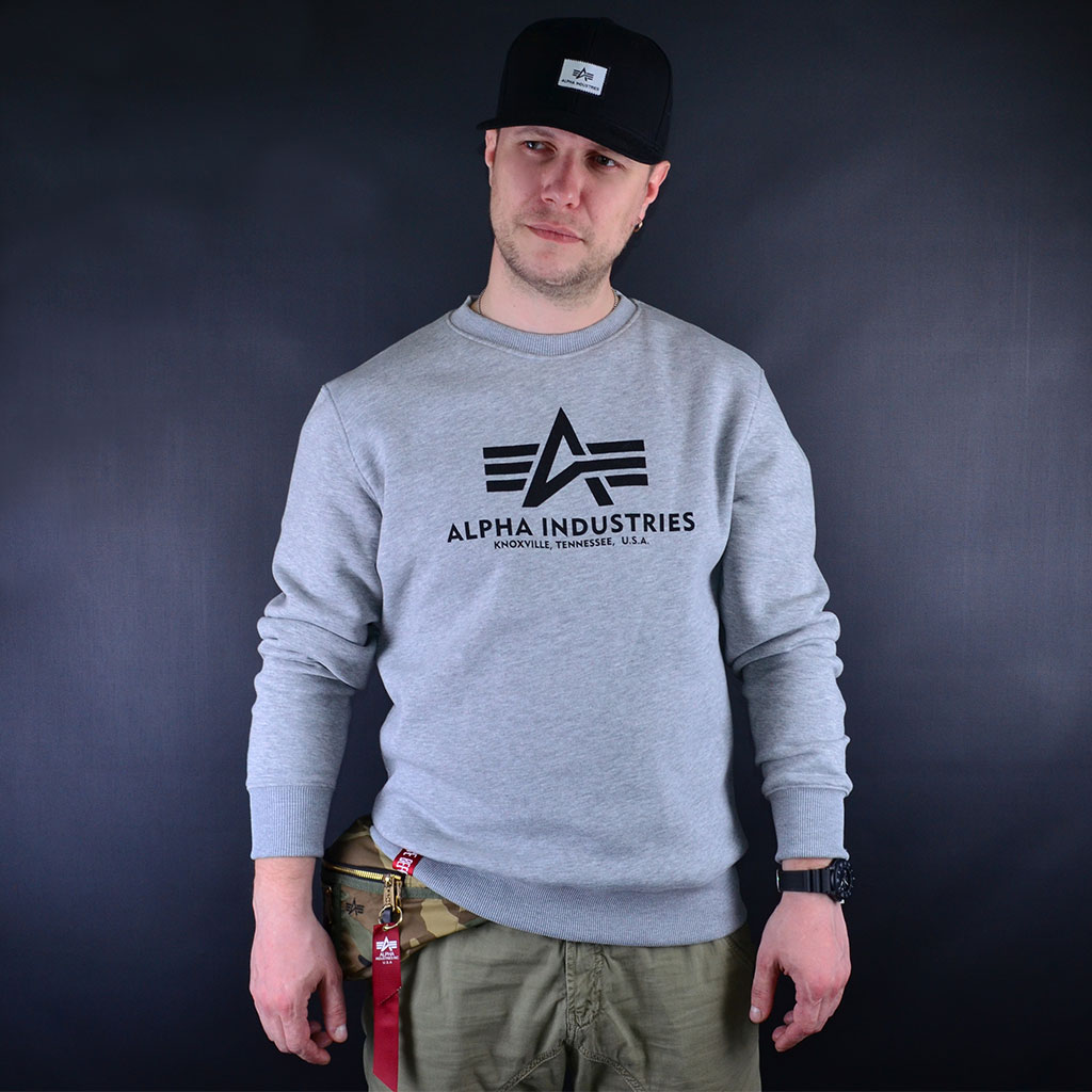 Мужской свитшот ALPHA INDUSTRIES BASIC GREY HEATHER купить в интернет-магазине свитшот Alpha Industries, свитшот мужской серый
