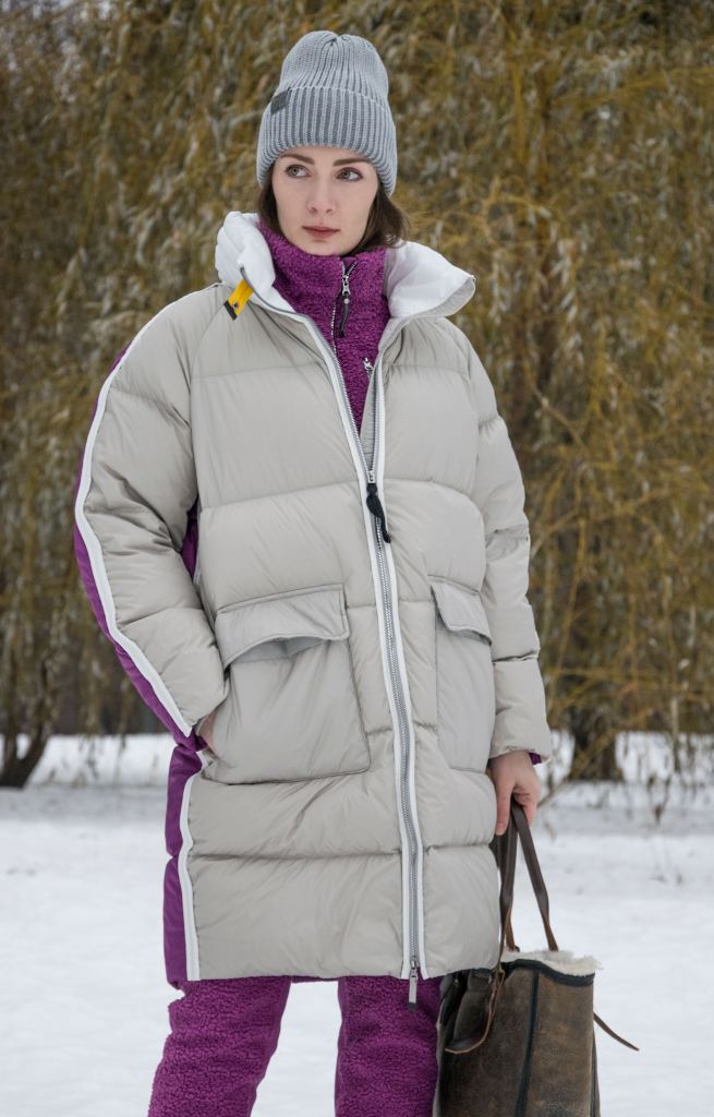 Женское пальто пуховое PARAJUMPERS JADA FW 22-23 silver-grey-deep-orchid