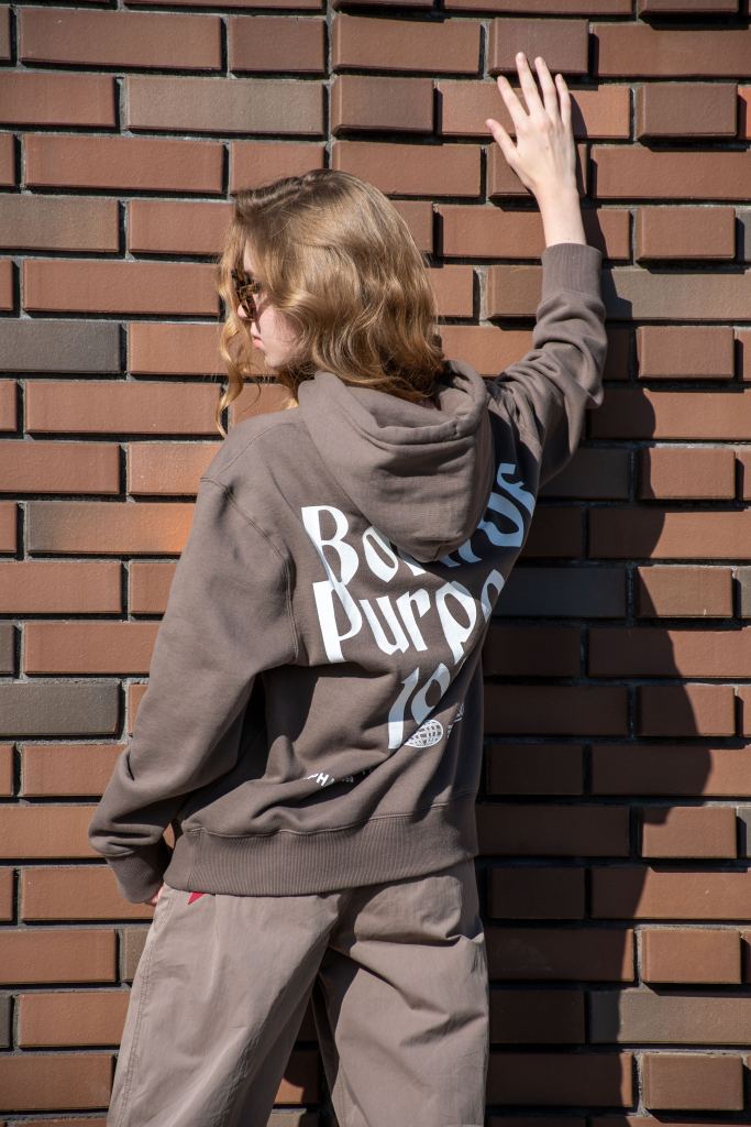 Толстовка ALPHA INDUSTRIES BORN OF PURPOSE HOODIE FW 24/25 на девушке coyote brown фото 5