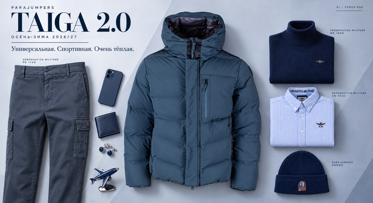 Инфографика 1 — рейтинг мужских пуховиков 2026/27 — мужской теплый пуховик Parajumpers TAIGA