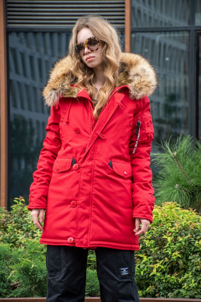 Женская аляска ALPHA INDUSTRIES EXPLORER натур. мех red speed фото 2
