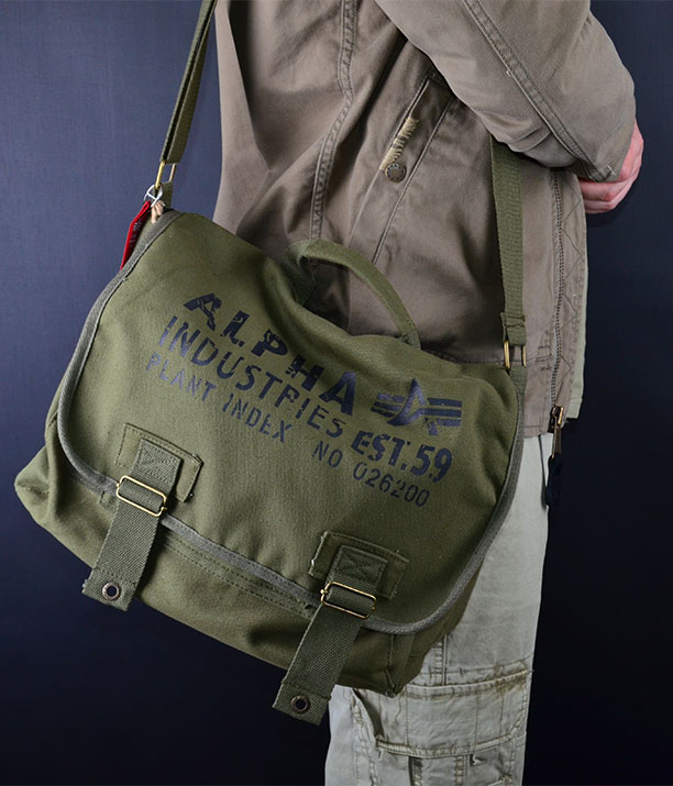 Сумка брезентовая через плечо Альфа Индастриз CARGO CANVAS BAG UTILITY OLIVE купить в Москве сумка мужская через плечо тканевая, брезентовая сумка Альфа Индастриз