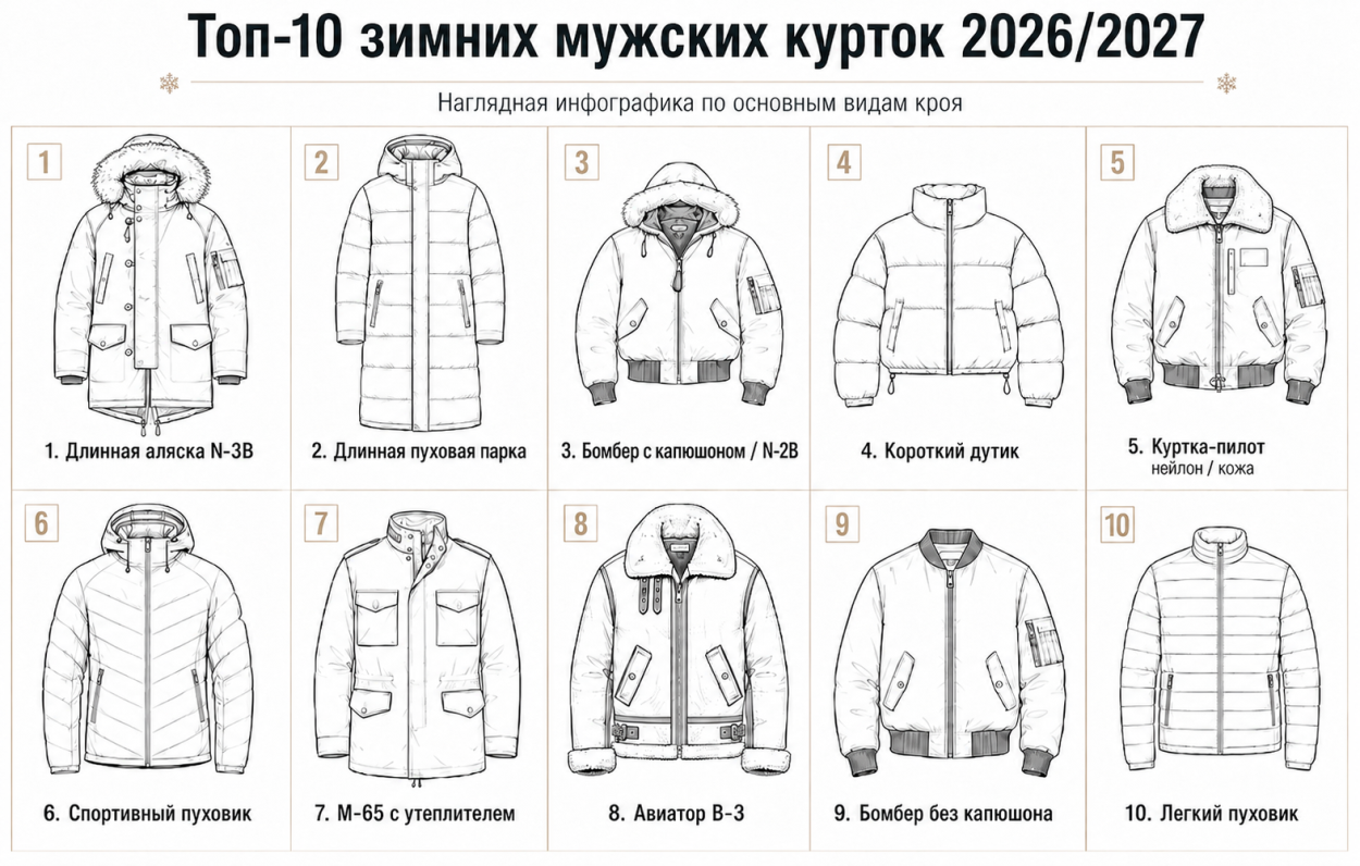 Инфографика — топ-10 зимних мужских курток 2026-2027 фото 1